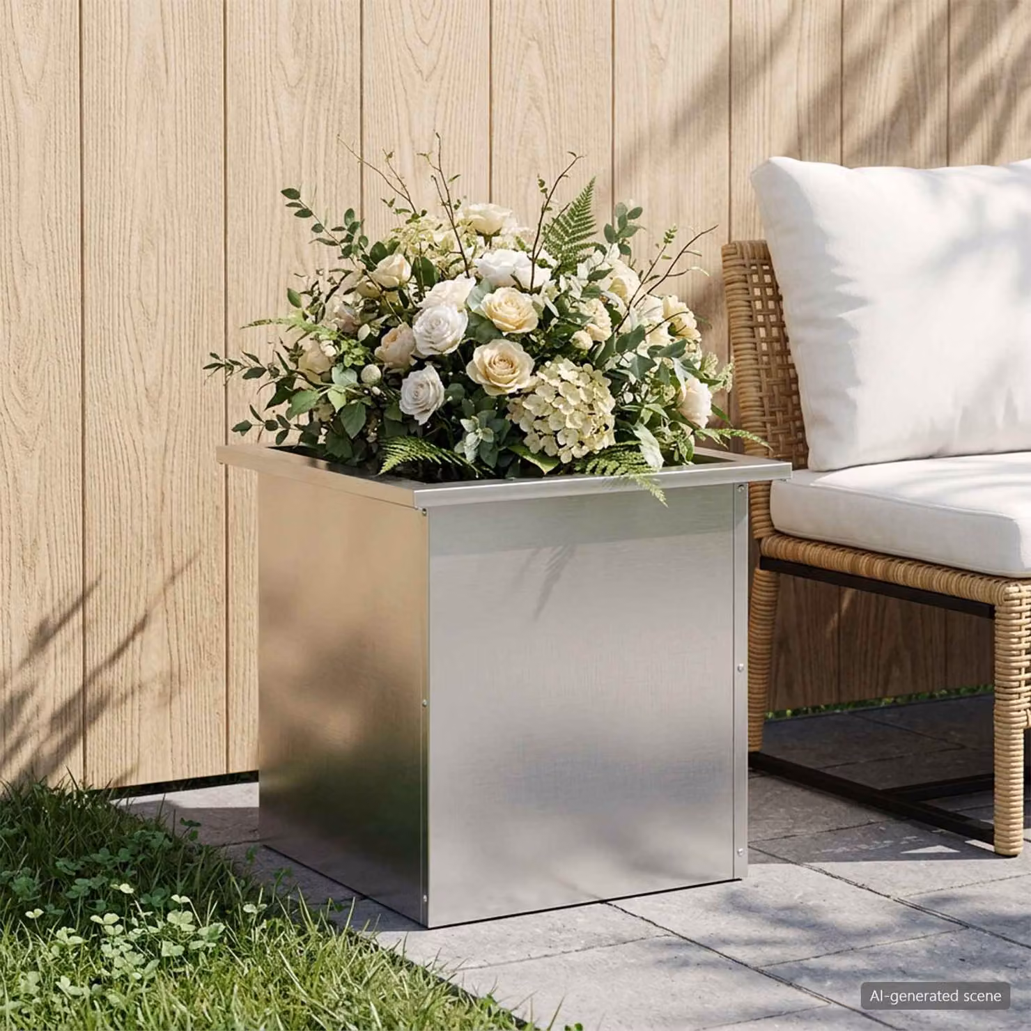 Fioriera da giardino con LED vidaXL in acciaio Argento L/P/H: 40 x 40 x 40 cm