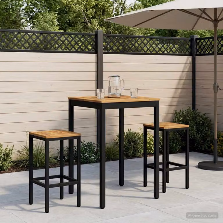 vidaXL Tavolo Bar da Giardino NAARDEN in Legno di Acacia Bianco e Nero L: 60 cm, P: 60,5 cm, H: 105 cm