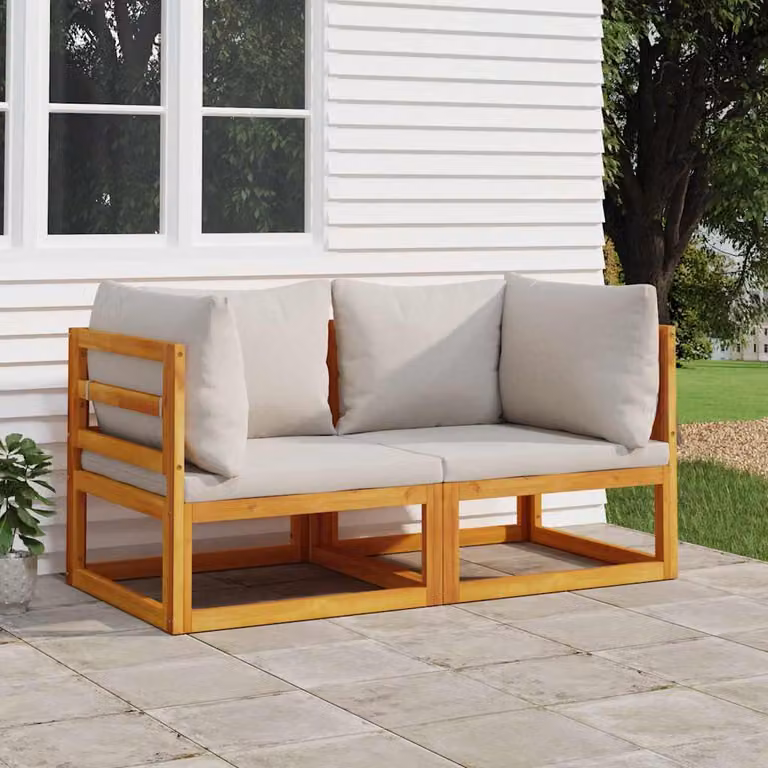 Divano Angolare Modulare da Giardino vidaXL in Legno di Acacia e Tessuto Grigio con Cuscini Inclusi