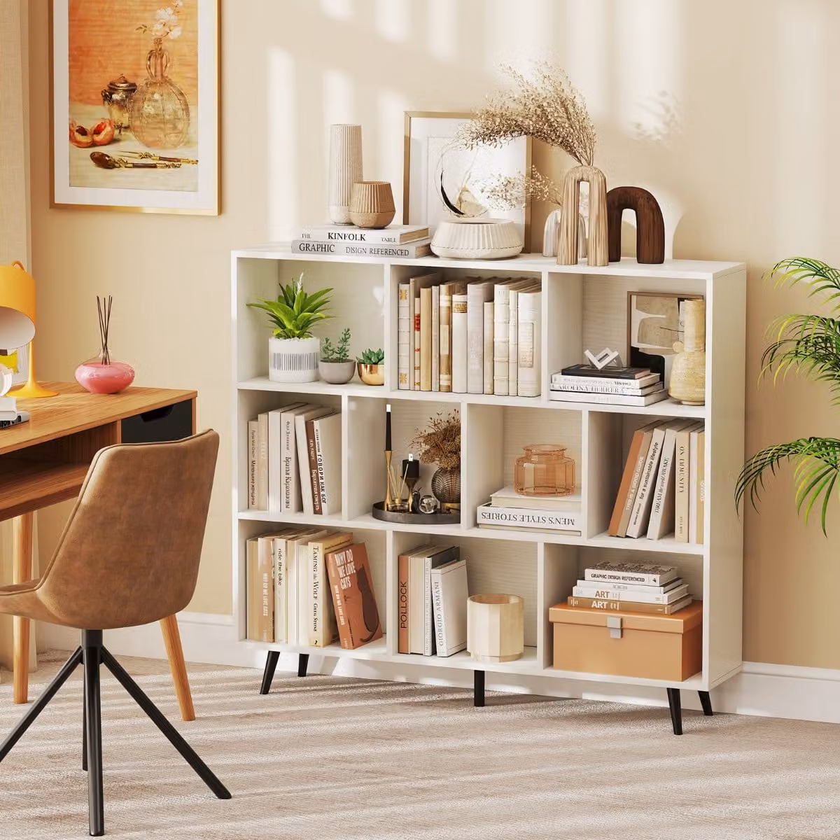 Libreria moderna Costway con 10 cubi e gambe in metallo, colore bianco