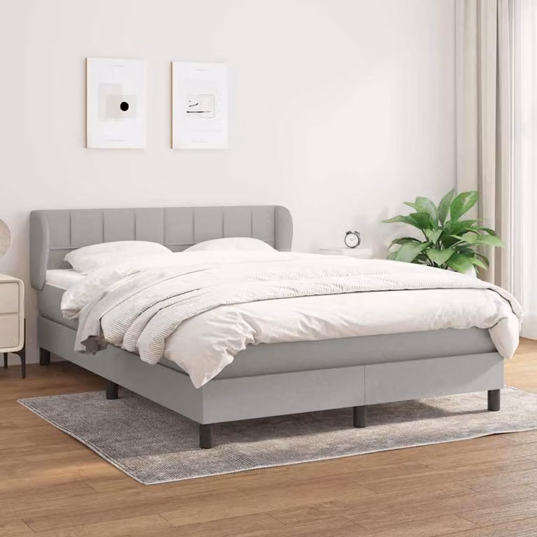 vidaXL Giroletto a Molle con Materasso Ibrido in Tessuto Grigio Chiaro e Bianco L/P/H: 193 x 147 x 88 cm