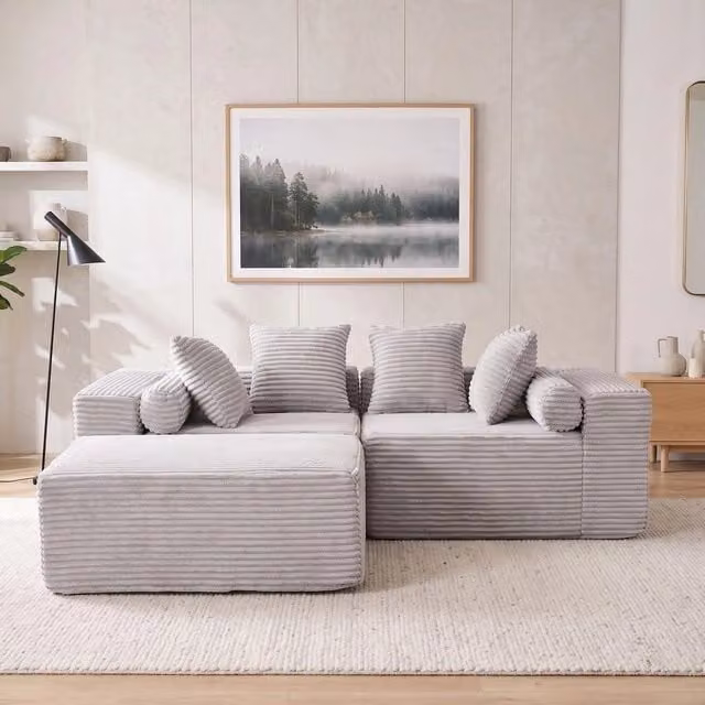 Divano angolare con chaise longue ¨C Minimal ¨C grigio in tessuto chenille