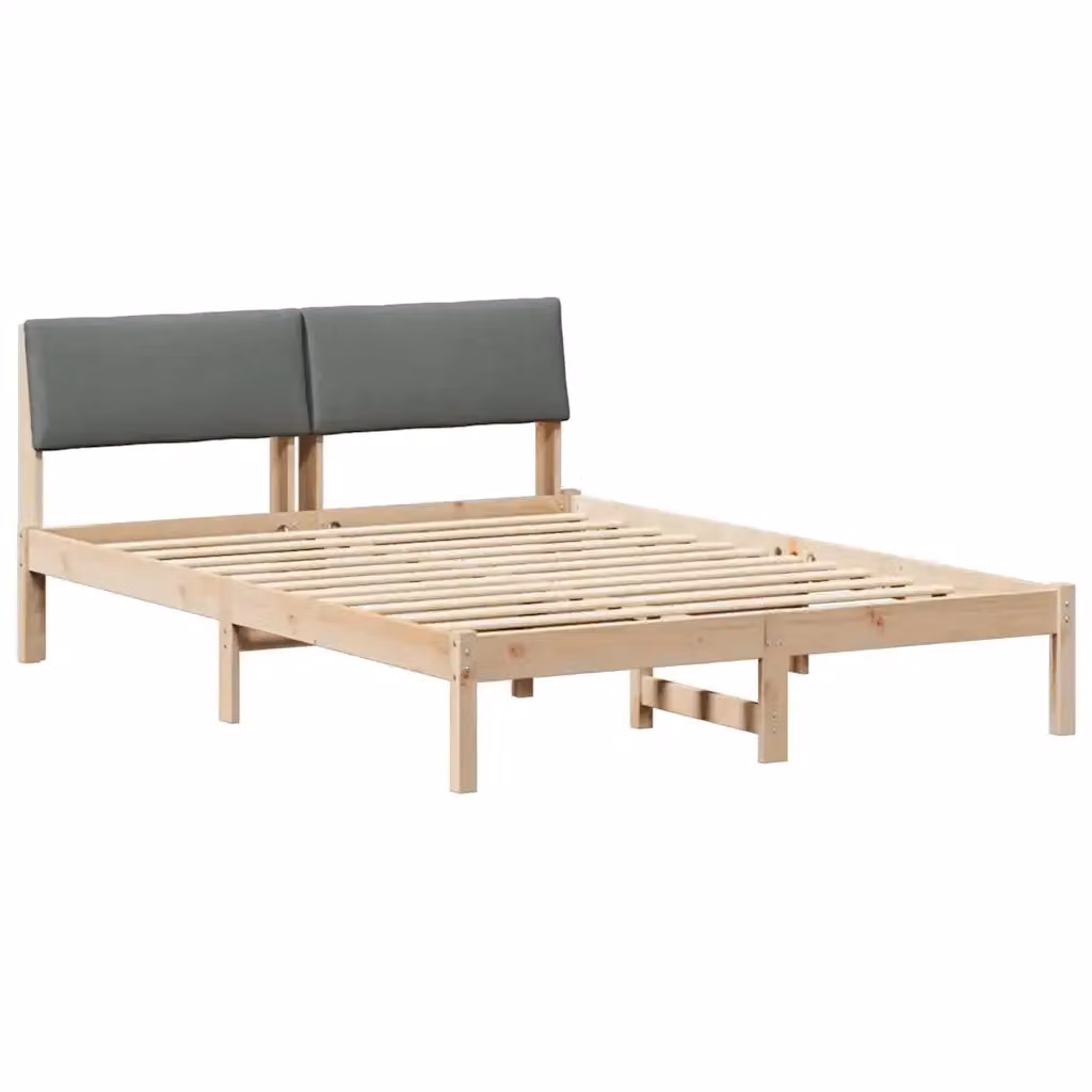 Struttura del letto moderna vidaXL in legno di pino e tessuto, marrone e grigio, L/P/H: 140 x 190 x 87,5 cm – 2