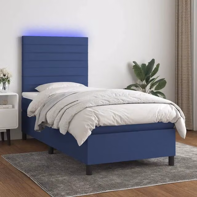 Letto Ibrido con Materasso e Illuminazione LED vidaXL in Tessuto Blu e Bianco L/P/H: 200 x 80 x 128 cm – 1