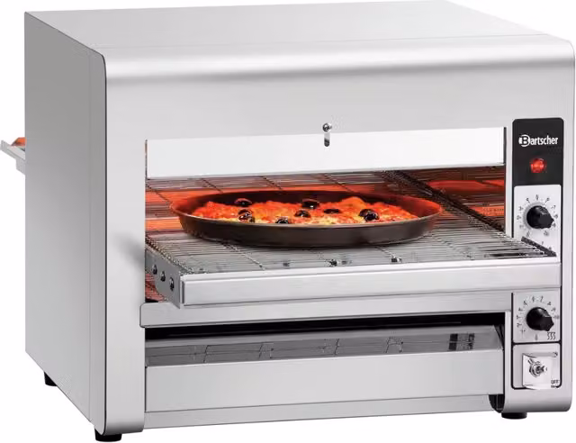 Forno per pizza a nastro Bartscher 3600TB10 in acciaio inox color argento con riscaldamento superiore e inferiore