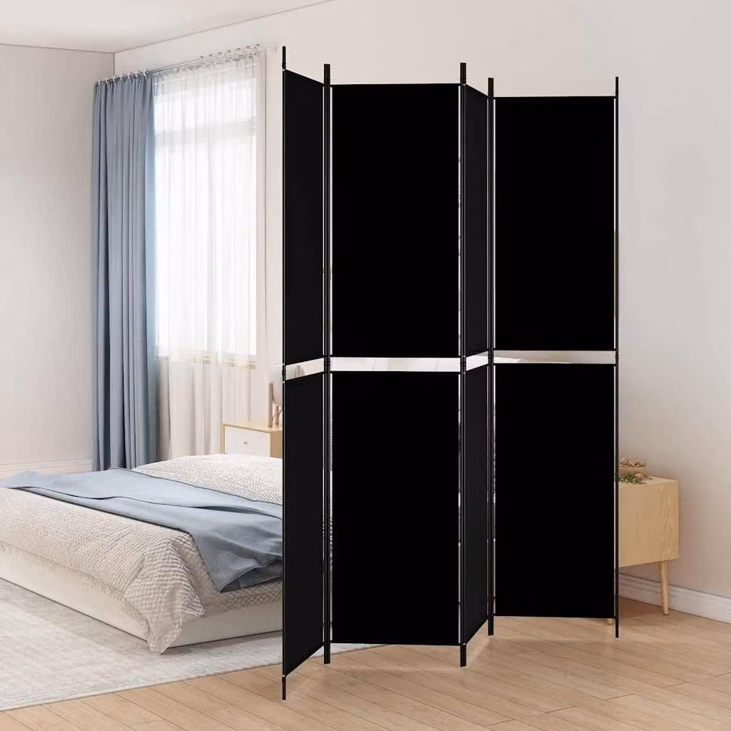 Divisorio a 4 Pannelli vidaXL Nero in Tessuto L: 200 cm, H: 220 cm