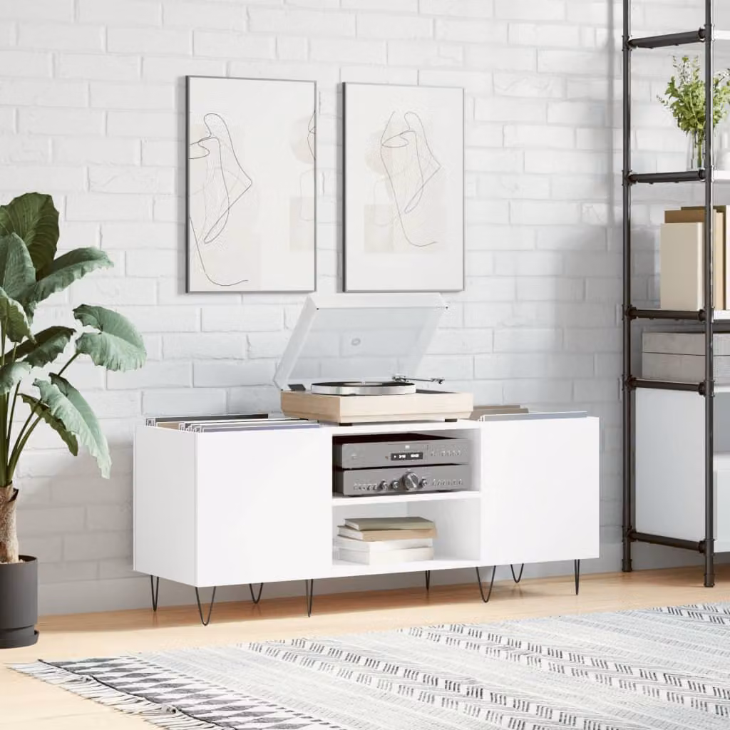 vidaXL Mobile Porta Dischi Bianco in Legno Multistrato L: 121 cm, P: 38 cm, H: 48 cm