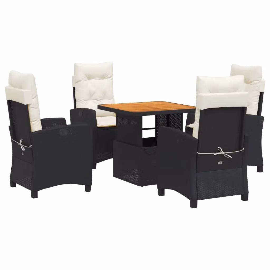 Set da pranzo da giardino vidaXL in legno di acacia oliato e polyrattan nero e marrone con 5 pezzi – 2