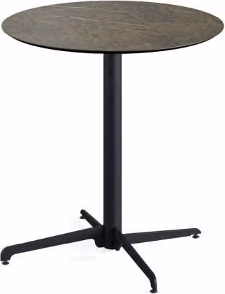 X Cross - Tavolo da terrazzo, struttura nera + piano in HPL effetto marmo Midnight, Ø70 cm, 1 pezzo