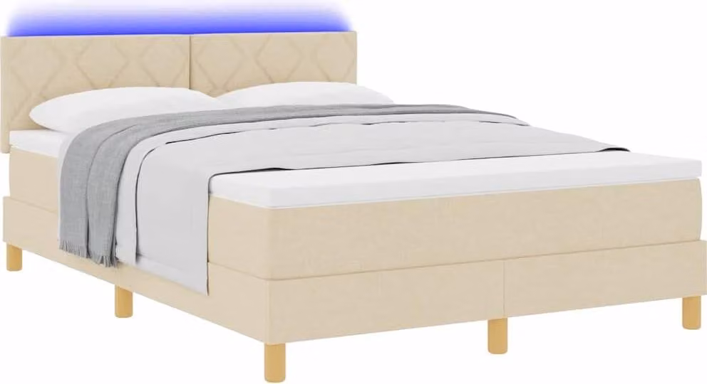 Letto a Sorgente LED con strisce LED Crema 160 x 200 cm Tessuto