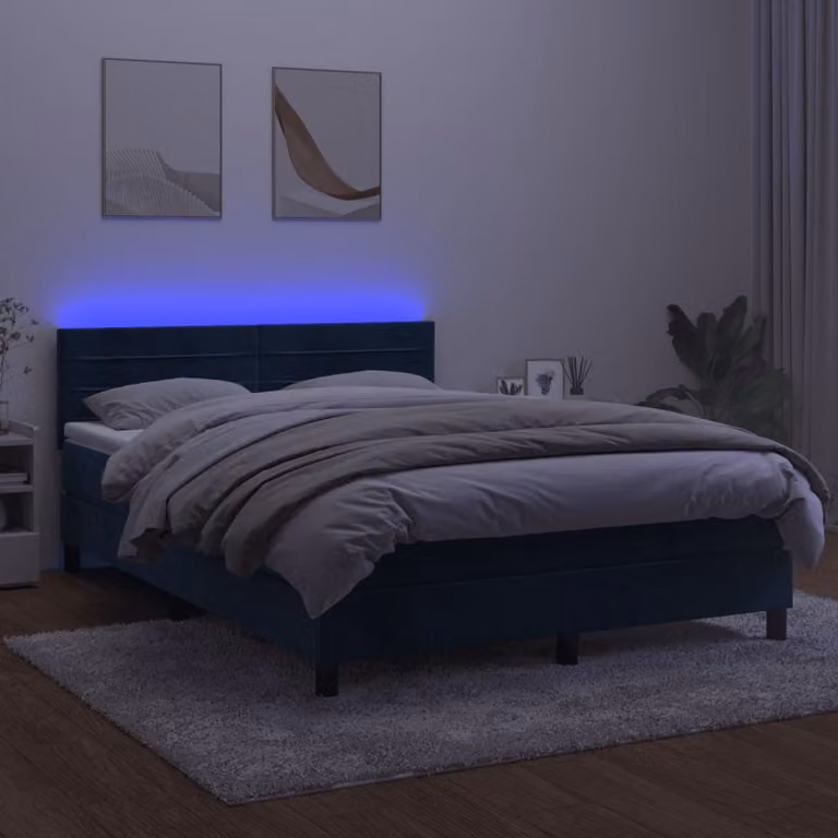 Maison Exclusive - Letto a Molle con Materasso e LED Blu Scuro 140x200 cm