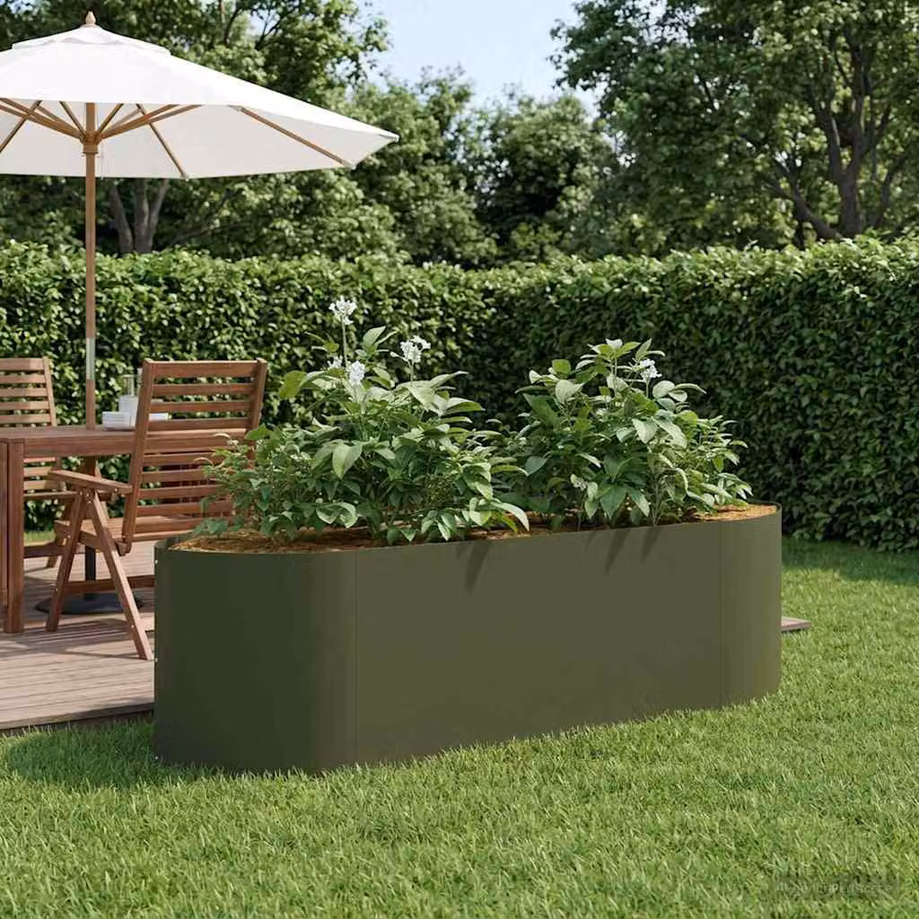 Letto rialzato da giardino vidaXL in acciaio Verde Oliva L 140 x P 40 x H 40 cm