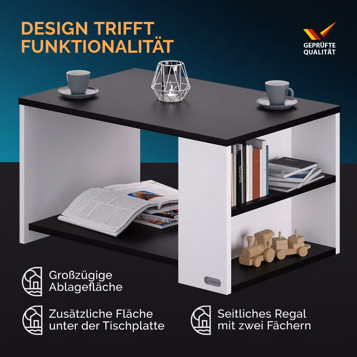 Tavolino rettangolare Casaria Santa Cruz bianco e nero L/P/H: 90 x 60 x 50 cm – 2