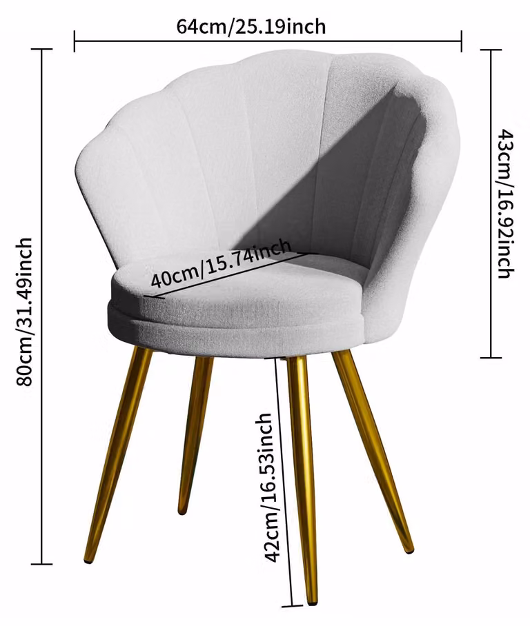 Poltrona imbottita con struttura a conchiglia - Ideale per il soggiorno o la sala da pranzo - Seduta imbottita con braccioli - Gambe in metallo - Design moderno - Dimensioni: 42x40x80 cm - Colore: grigio chiaro