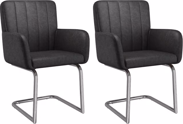 Set di 2 sedie da pranzo 57x46x86 cm in PU nero con braccioli