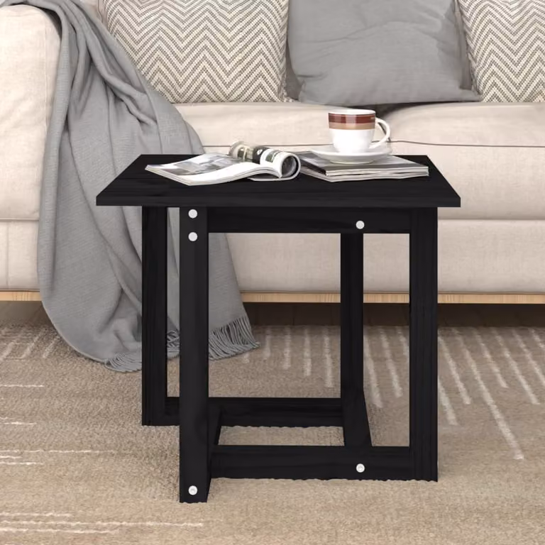 The Living Store tavolino nero 50x50x45 cm in legno di pino massiccio