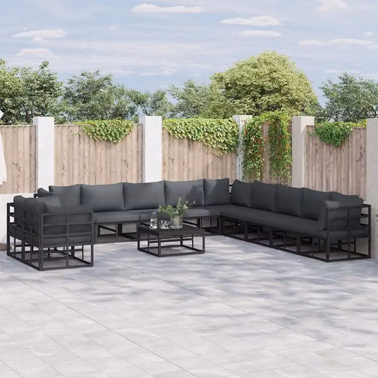 Set Divano da Giardino vidaXL 12 Pezzi a Forma di L in Alluminio Antracite con Cuscini e Tavolino da Esterno