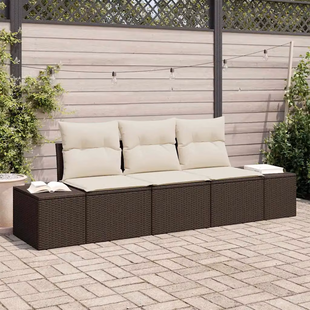 Set Divano da Giardino Moderno vidaXL in 3 Pezzi Marrone e Beige con Cuscini e Struttura in Metallo – 1
