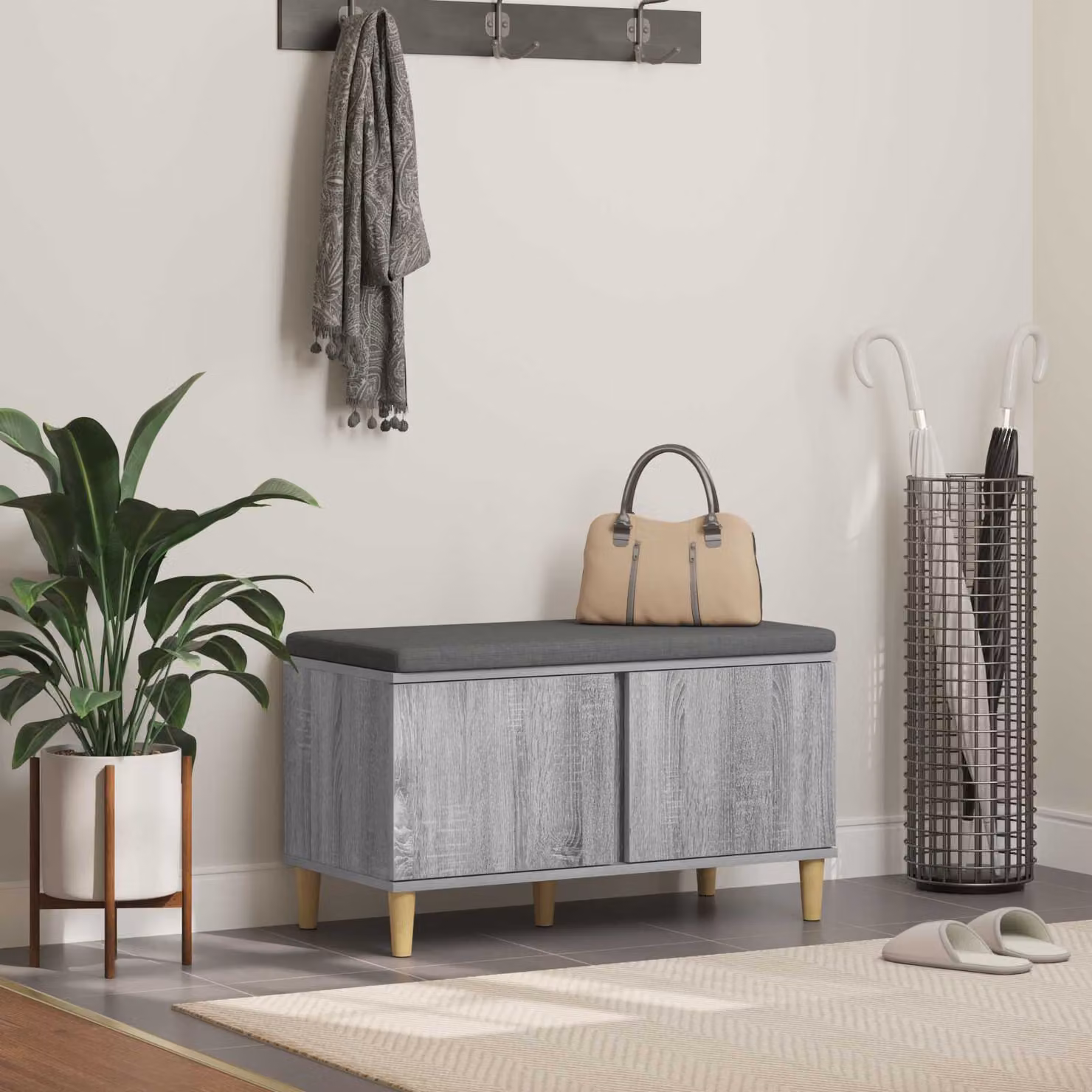 Panca per ingresso con scarpiera vidaXL in stile moderno, colore grigio, L: 80 cm, P: 38 cm, H: 46 cm