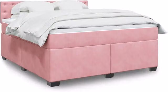 Letto matrimoniale moderno vidaXL con materasso ibrido in velluto rosa e bianco L/P: 180 x 200 cm