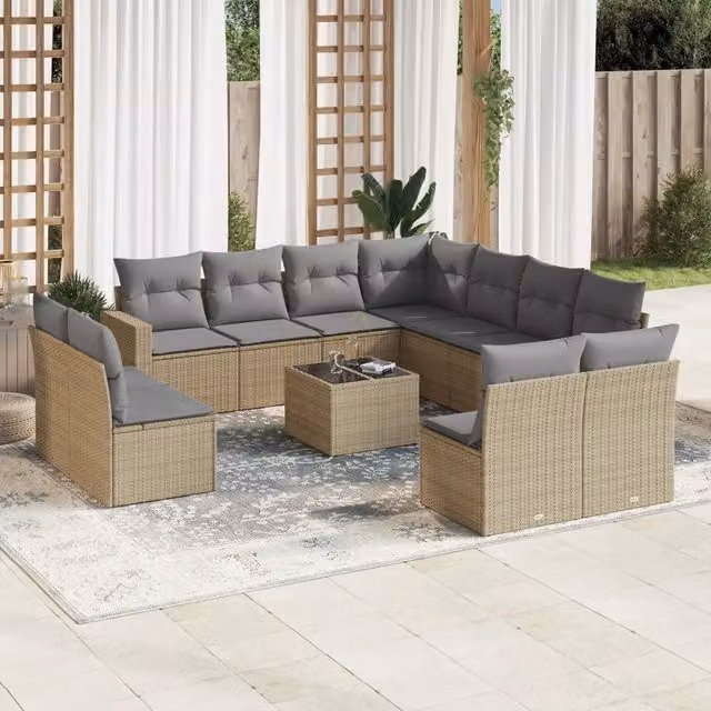 Set di divani da giardino VIDAXL in polyrattan beige con cuscini, composizione a L per 12 persone – 1