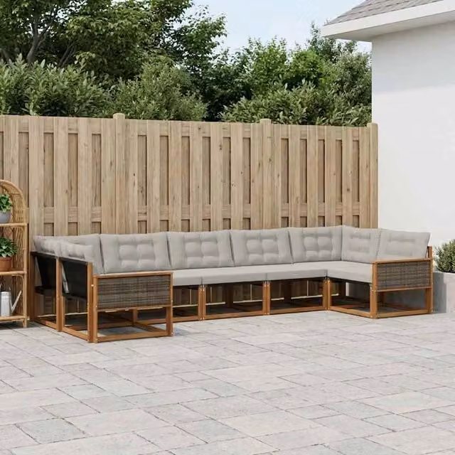 Set di divani da esterno 7 pz Naturale e Grigio Chiaro 3381659