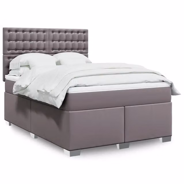 Letto con Giroletto a Molle e Materasso Ibrido vidaXL in Similpelle Grigio e Bianco, L/P/H: 140 x 190 cm