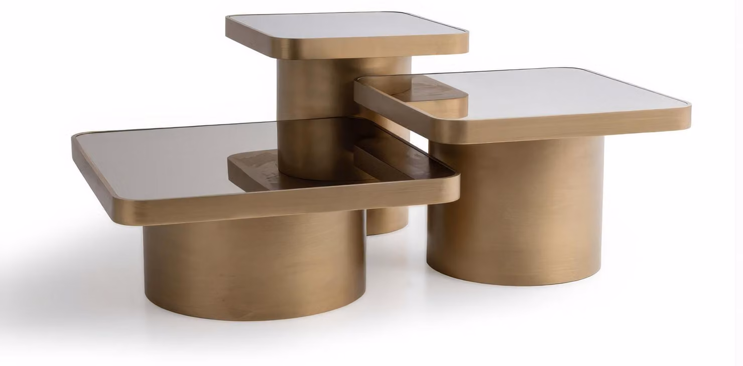 Set di tavolini da salotto, 3 pezzi, design moderno, color oro, lusso, metallo