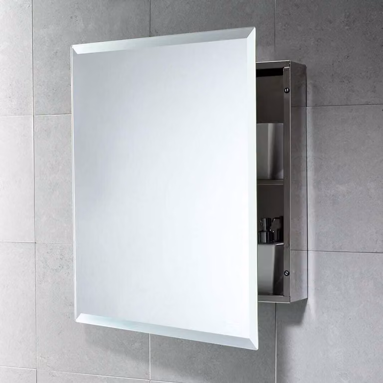 Armadietto contenitore con specchio per bagno in acciaio inox