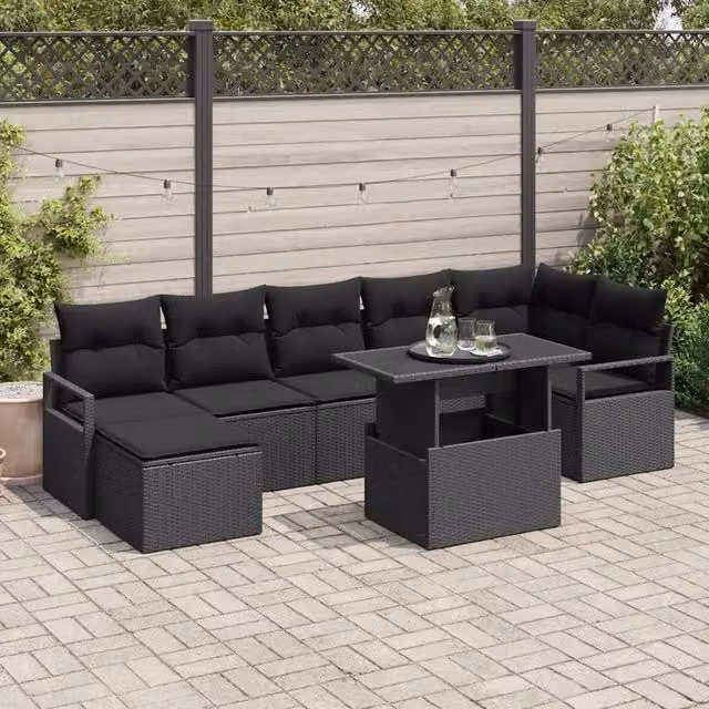 Set Divano da Giardino 8 pz Nero polyrattan 3348869