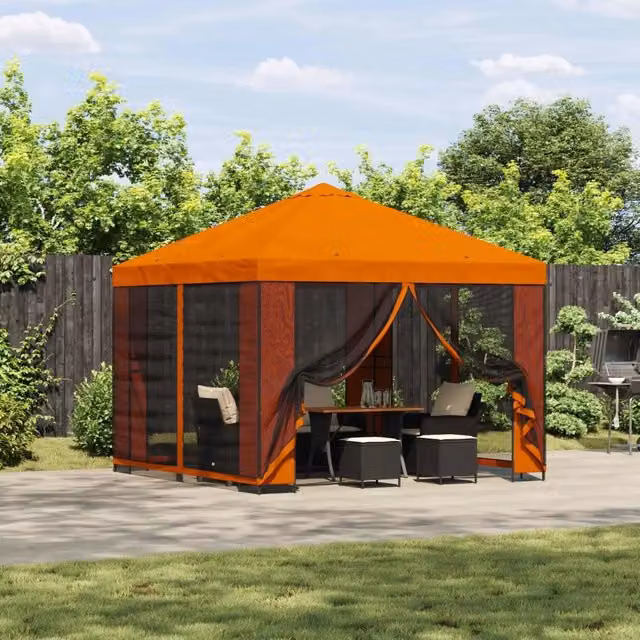 Gazebo da giardino con pareti laterali 3 x 3 m Arancione 900345