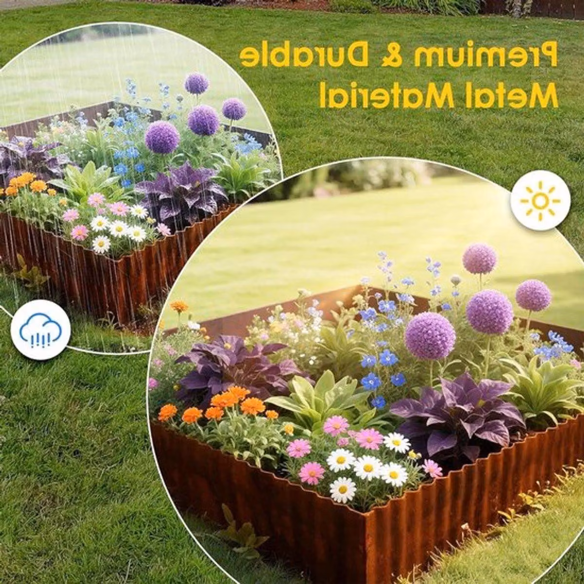 Bordo per giardino in metallo resistente, realizzato in acciaio corten, dimensioni 10 metri x 14,5 cm, ideale per delimitare il prato e per la progettazione del giardino, include guanti