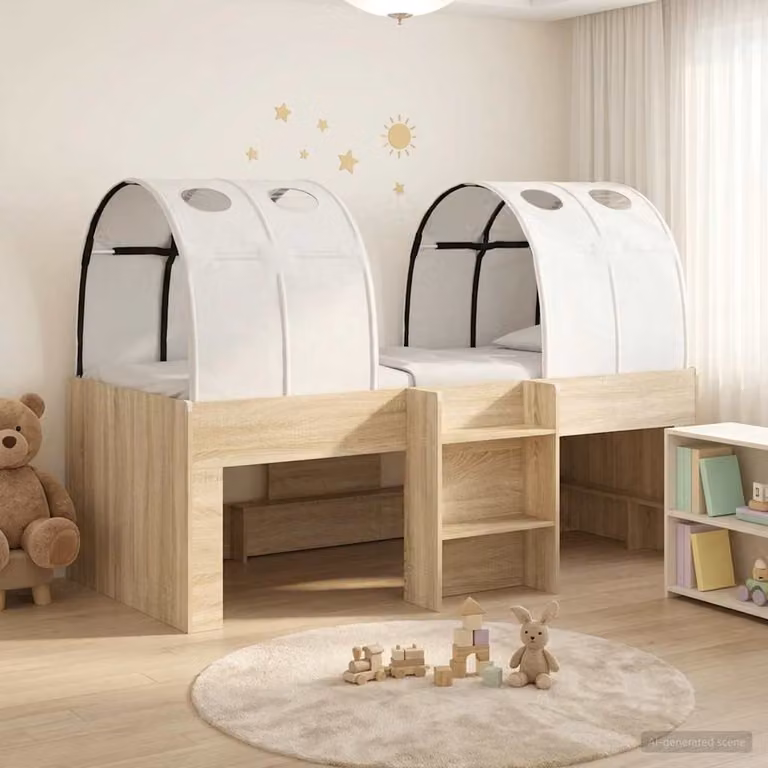 Letto per bambini con tunnel vidaXL in legno e MDF, Bianco, L: 120 cm, P: 200 cm, H: 119,5 cm