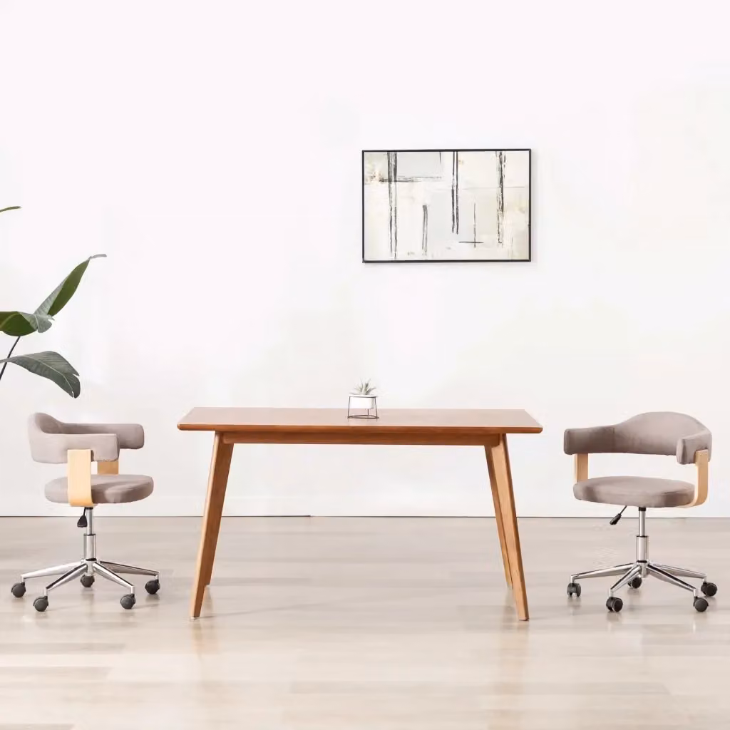 Sedia da Pranzo Girevole a 360 Gradi Design In Grigia con Tessuto e Legno, Altezza Regolabile e Ruote – 2