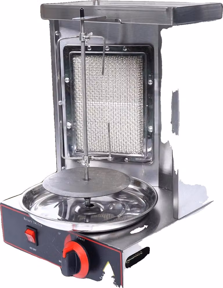 Griglia Doner kebab, acciaio inox, 2000W, riscaldamento a GPL e infrarossi, capacità 10 kg, intervallo di temperatura 0-300°C