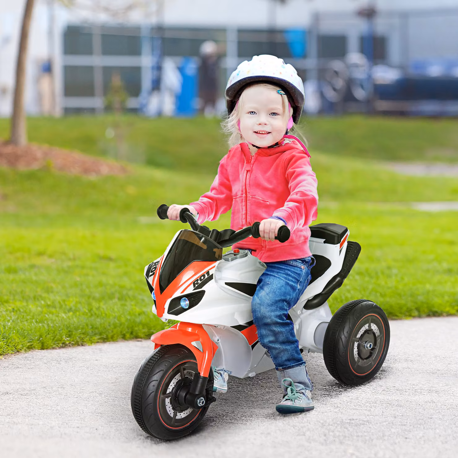 Moto a 3 Ruote HOMCOM per Bambini 18-36 Mesi con Musica e Fari, Bianca e Rossa in Plastica e Metallo – 2