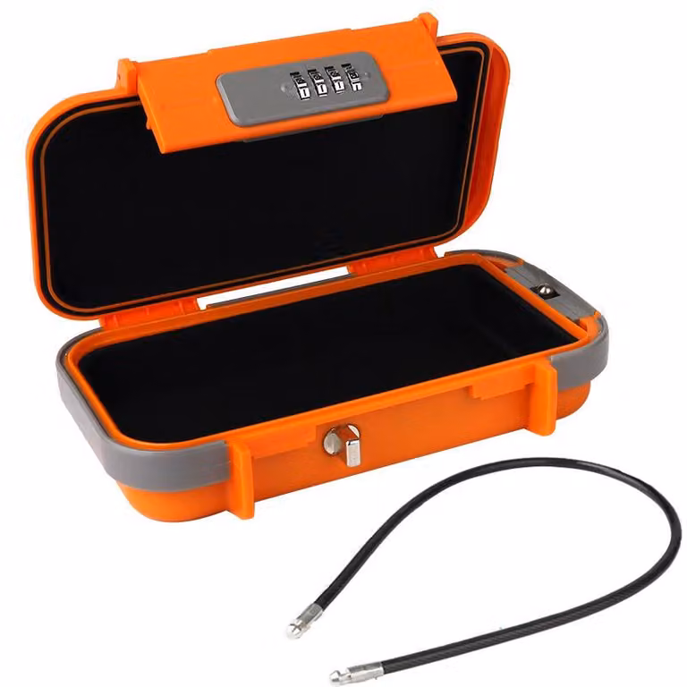 Cassaforte da viaggio con cavo – 23,5x14,1x6 cm – Cassaforte portatile con serratura a combinazione – Contenitore impermeabile per oggetti di valore – ideale per la spiaggia, il campeggio, i viaggi e lo sport – Arancione