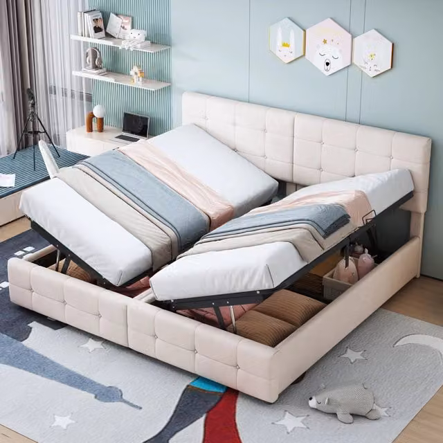 letto imbottito velluto beige 180 x 200 cm