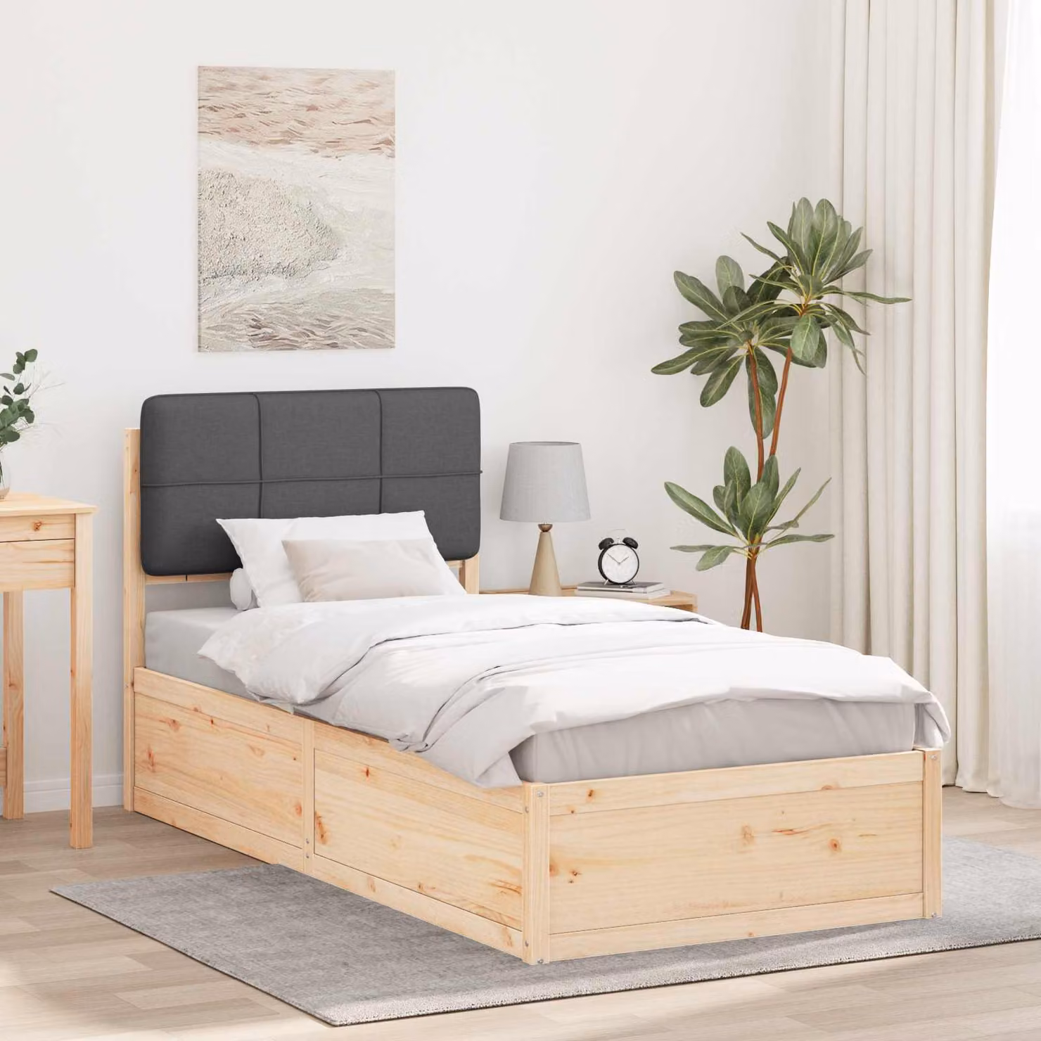 Letto con testiera rivestita vidaXL in legno di pino e tessuto grigio L/P/H: 80 x 200 cm – 1