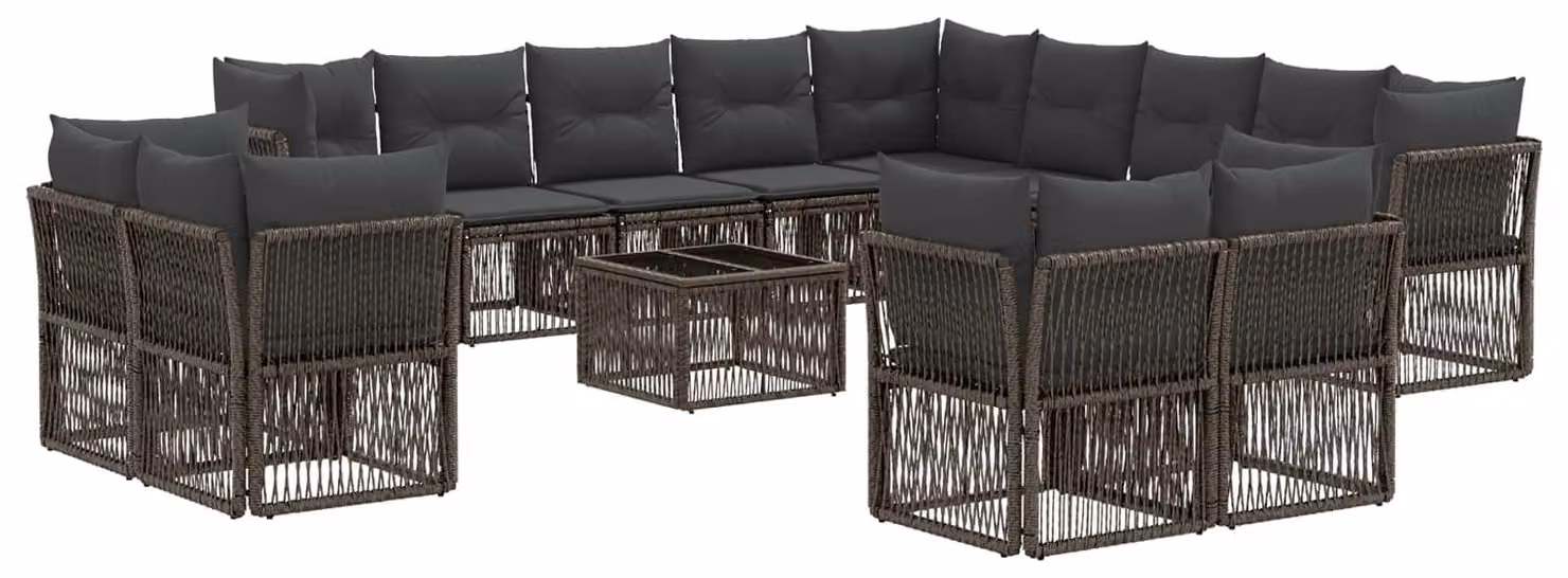 Set Divano da Giardino 14 pcs Grigio polyrattan