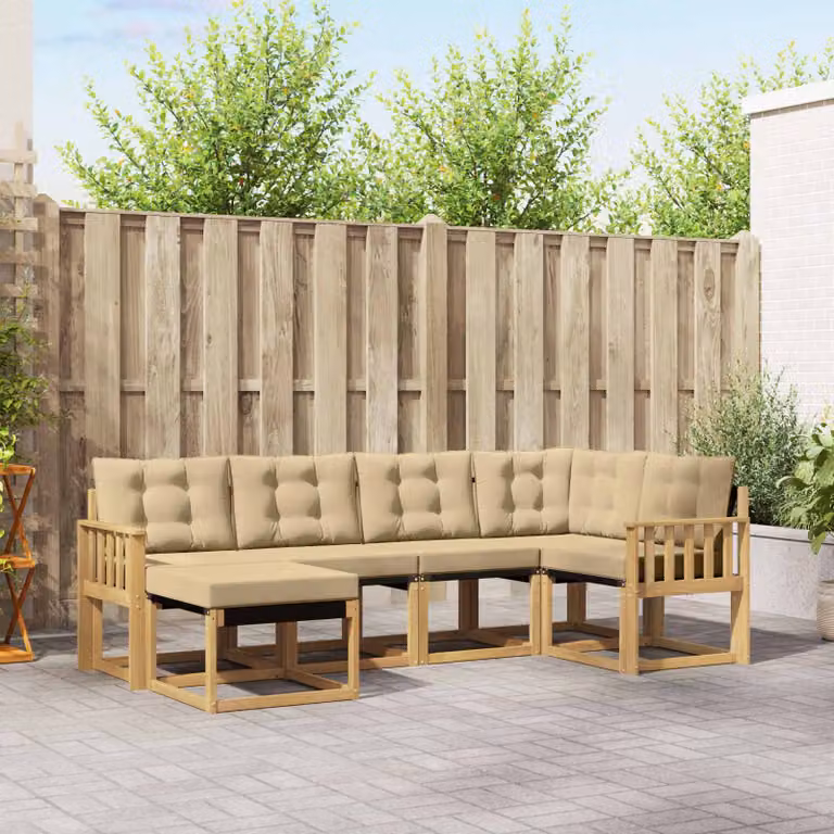 Set di divani da esterno vidaXL 6 pz in legno di acacia con cuscini bianchi e beige