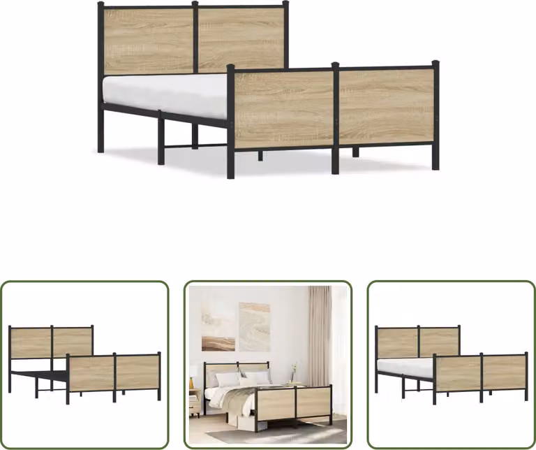 The Living Store Struttura letto con testiera e pediera in metallo rovere Sonoma 120x200cm