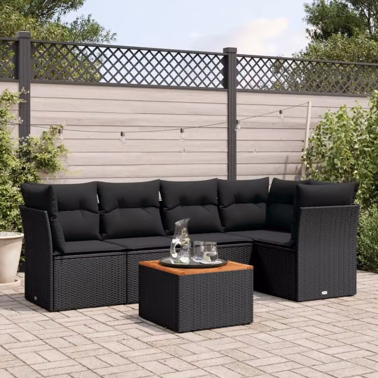 Maison Exclusive - Set Divano da Giardino 6 pz con Cuscini Nero in Polyrattan