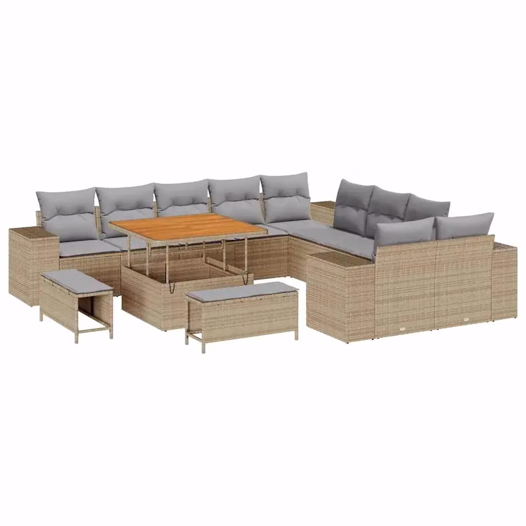 Set Divano da Giardino a Forma di U vidaXL in Polyrattan Beige con 13 Pezzi e Cuscini Inclusi – 2