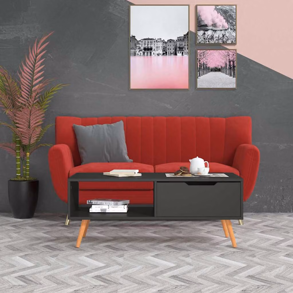 vidaXL Tavolino da Salotto Moderno Grigio in Legno e MDF L: 100 cm, P: 49,5 cm, H: 43 cm