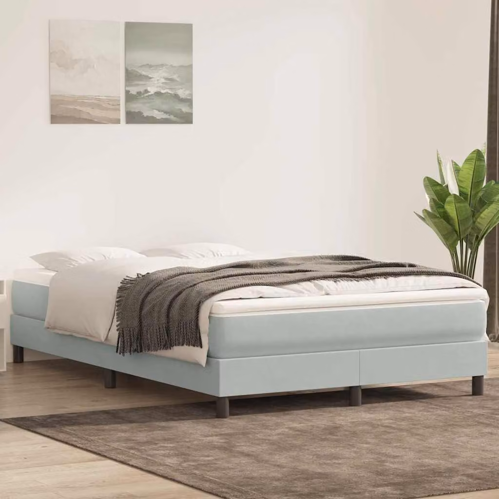 Giroletto a molle con materasso vidaXL in velluto grigio e bianco L: 160 cm, P: 213 cm