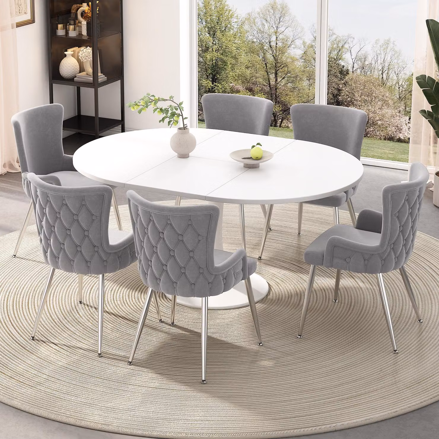 Abrihome set di 6 sedie per sala da pranzo in velluto, sedia da cucina imbottita con gambe di supporto in metallo, grigio
