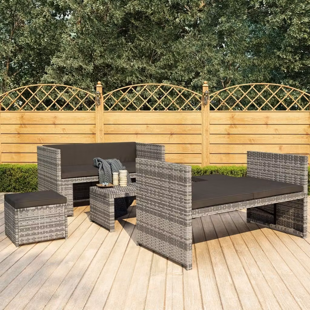 Maison Exclusive - Set da giardino 5 pezzi con cuscini in polyrattan grigio