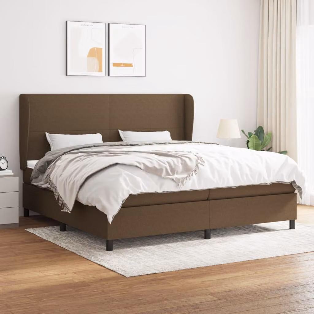 The Living Store Letto a molle con materasso marrone scuro 200x200 cm in tessuto