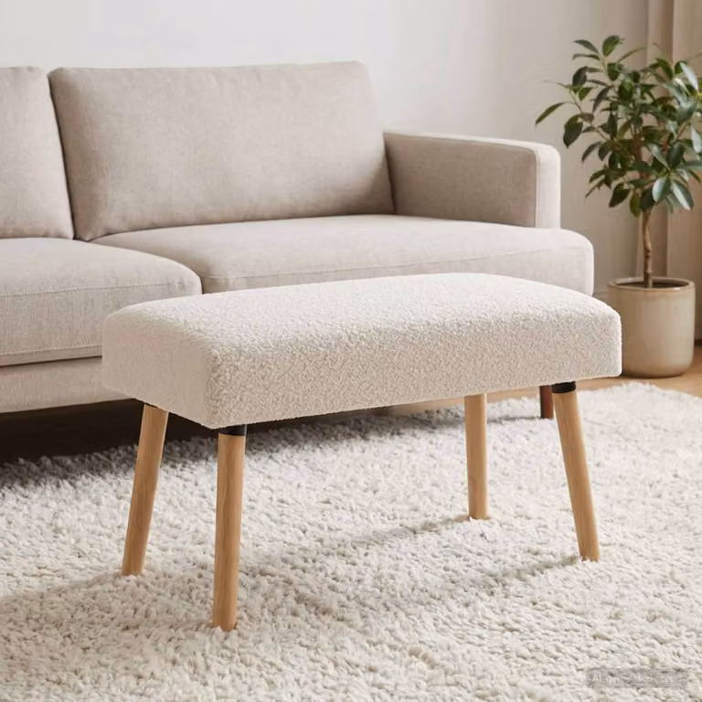 Panchina moderna vidaXL in tessuto bouclé color beige, L: 80 cm, P: 40 cm, H: 46 cm